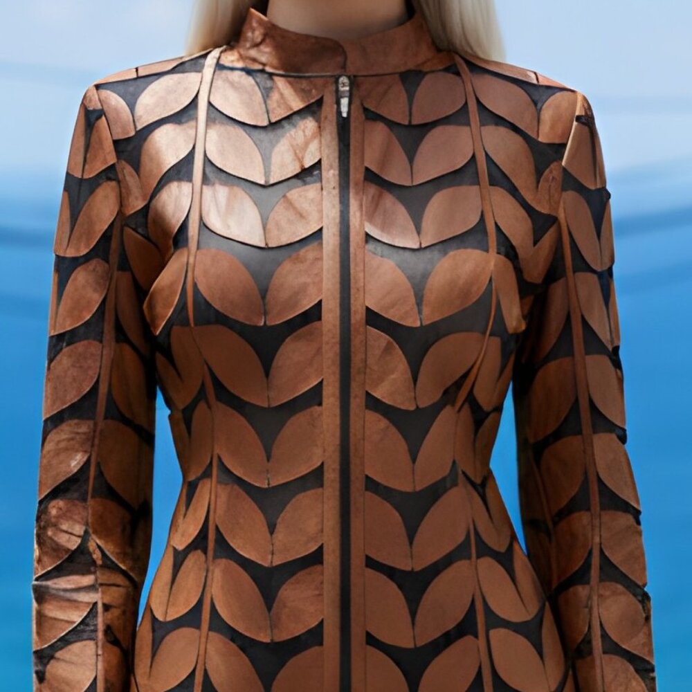 Jackets Womens Sheer Blouses Tops Shirts Outfits Handmade Light Leather Leaf Pat